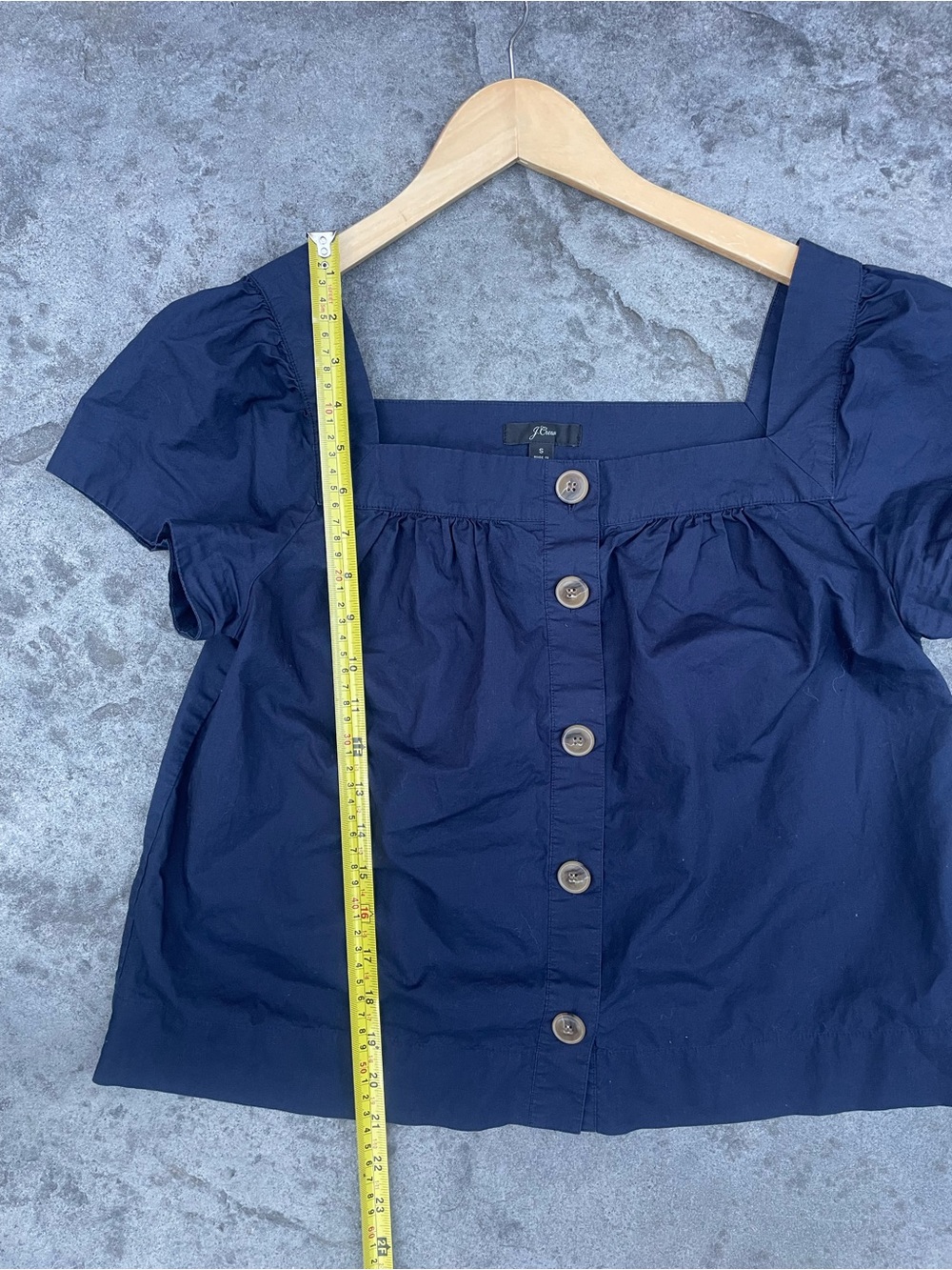 J. Crew Navy Square-Neck Button Puff Sleeve Blouse - Picture 4 of 7